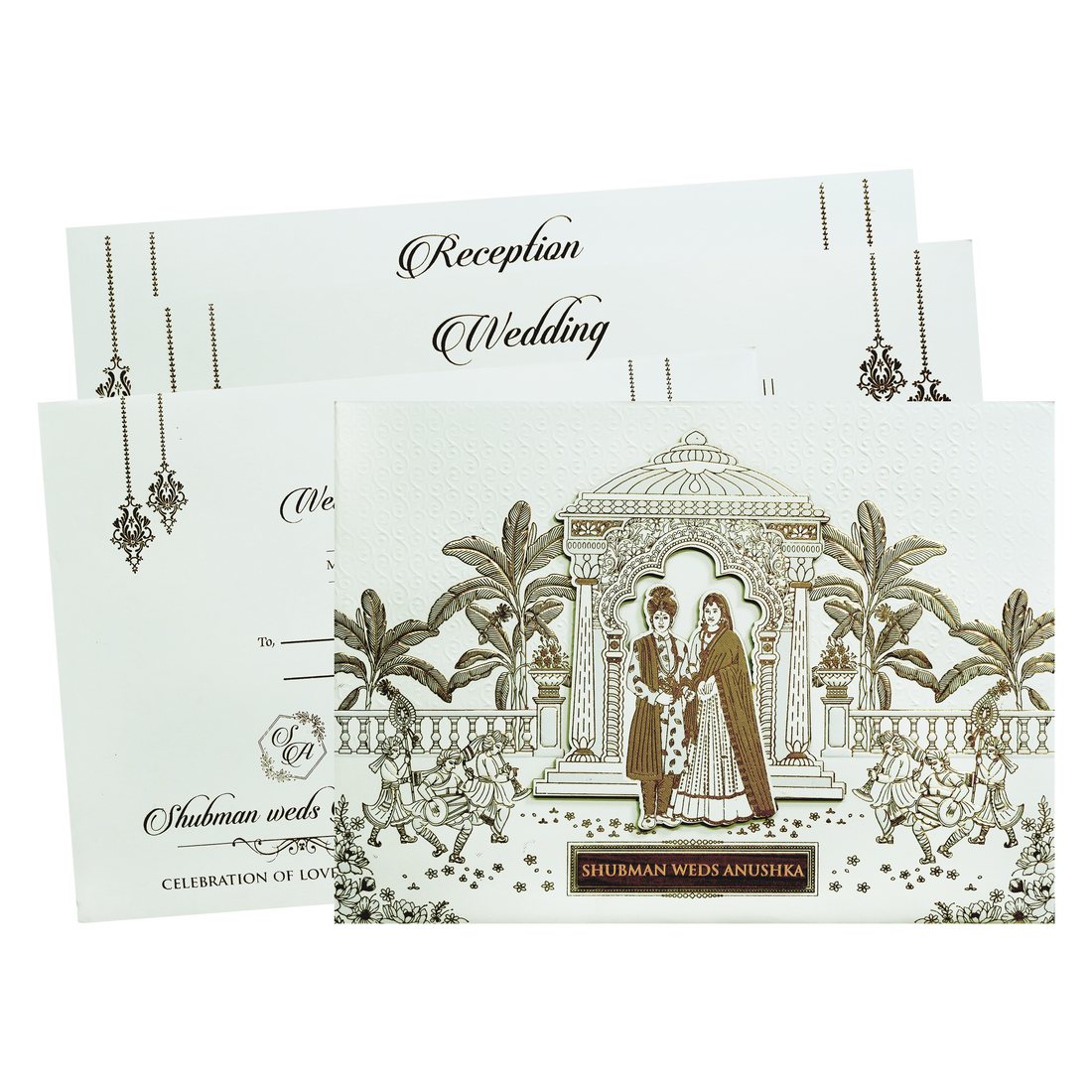 Ivory Padded Wedding Invitation Card with Embossed Floral Design-KRB09771