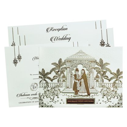 Ivory Padded Wedding Invitation Card with Embossed Floral Design-KRB09771