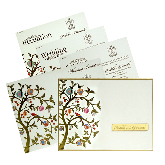 White Gold Foil Tree Wedding Card-King of Cards