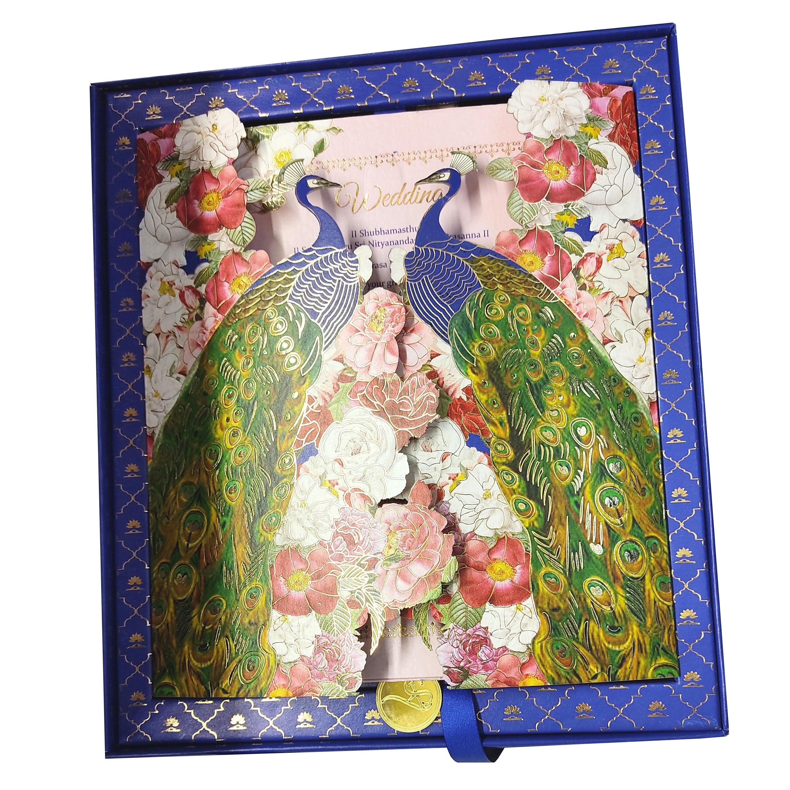 Blue Ultra Premium Floral Peacock Design With Sweet Bowls-KNKUP041-King of Cards