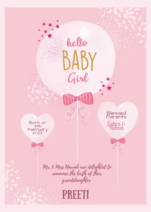 Pink Hearts Baby Birth Announcement Invitation-AABBA010