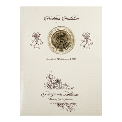 White Embossed Gold Ganesha Wedding Card-KNK7056W