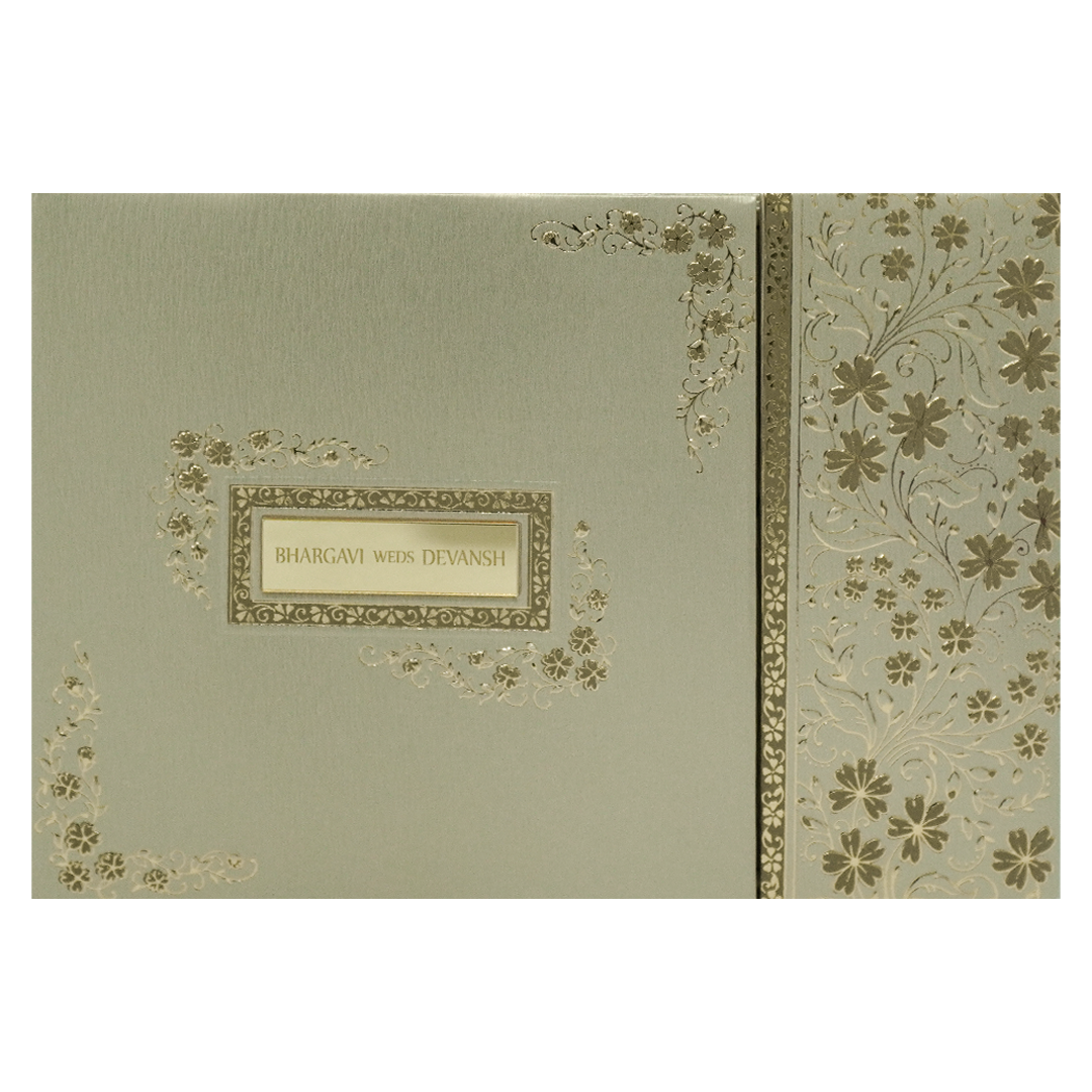 Grey Gold Floral Padded Wedding Card-KSSC2400