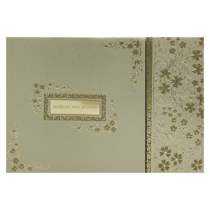 Grey Gold Floral Padded Wedding Card-KSSC2400