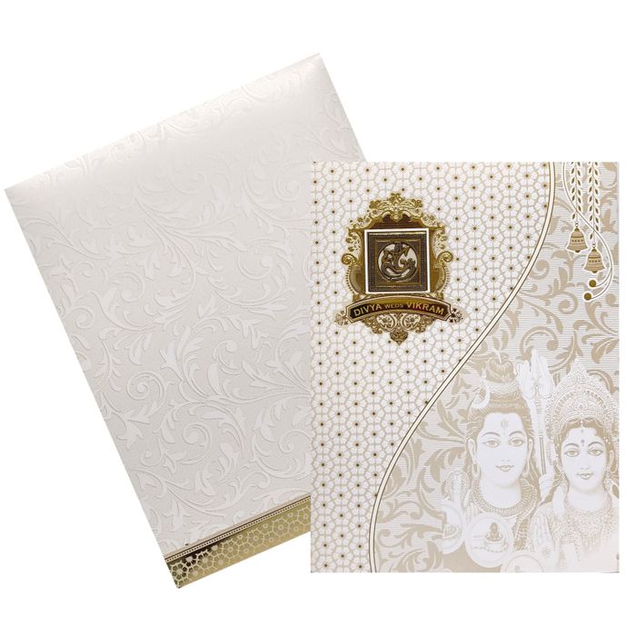 White Floral Design With Shiva Parvathi Images-KNJS2064-King of Cards
