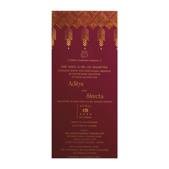 Dark Raspberry Gold Foiled Invitation-King of Cards