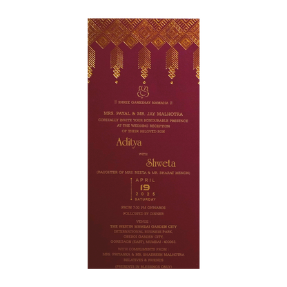 Dark Raspberry Gold Foiled Invitation-King of Cards