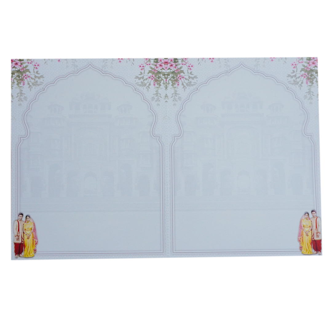 White Palace Couple Lotus Wedding Card-KNKJ1151