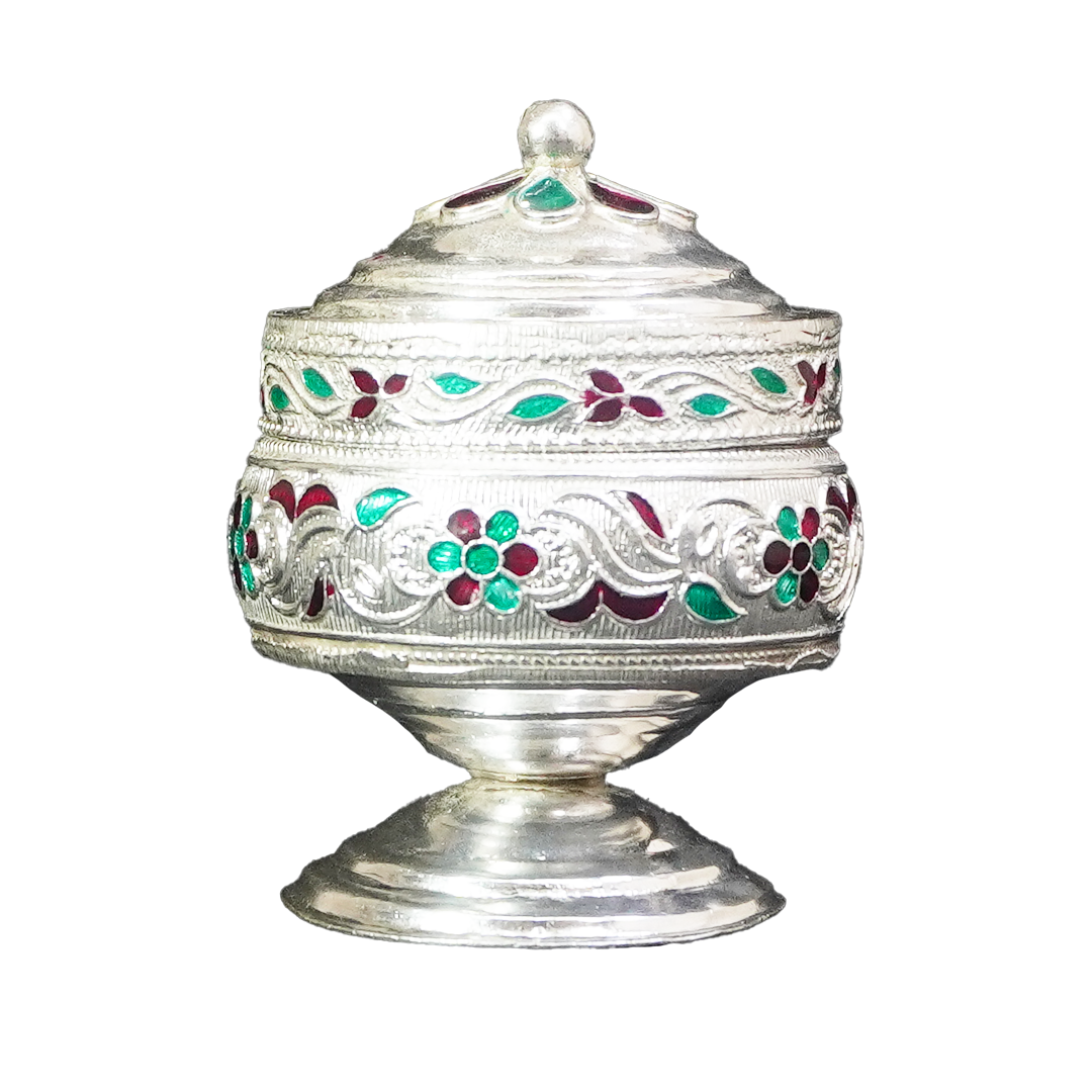 White Metal Kumkum Box-King of Cards