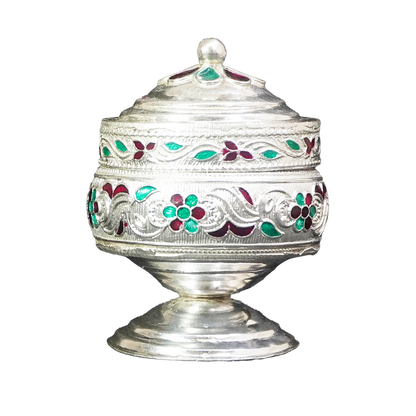 White Metal Kumkum Box-King of Cards