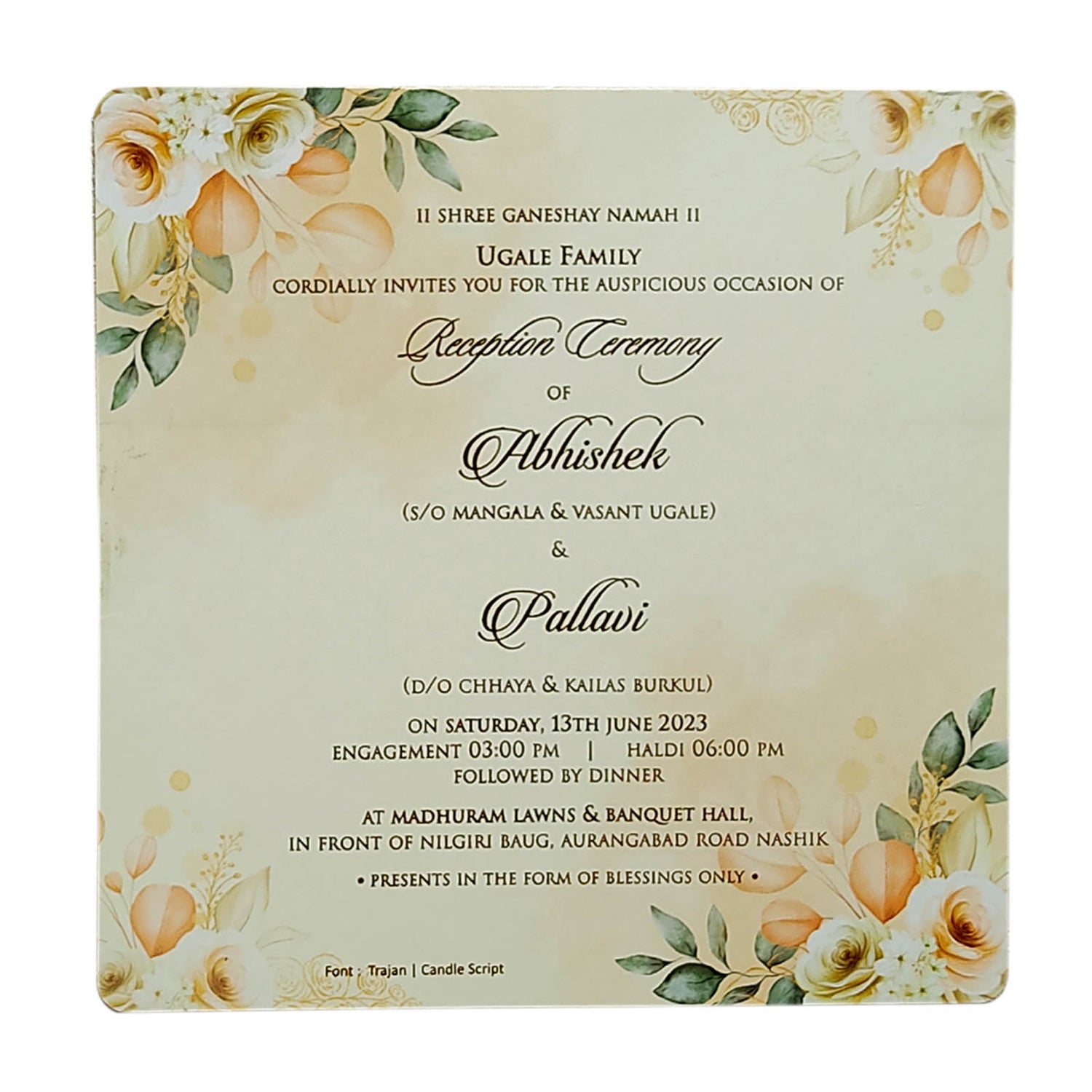Light Yellow Single Sheet Invitation-KRCS6560