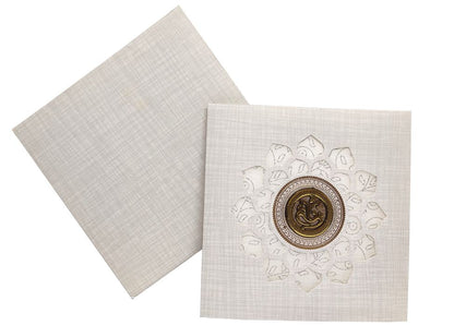 Grey Metallic Wedding Card With White Wolly And Ganesha-KNRP4343G-King of Cards