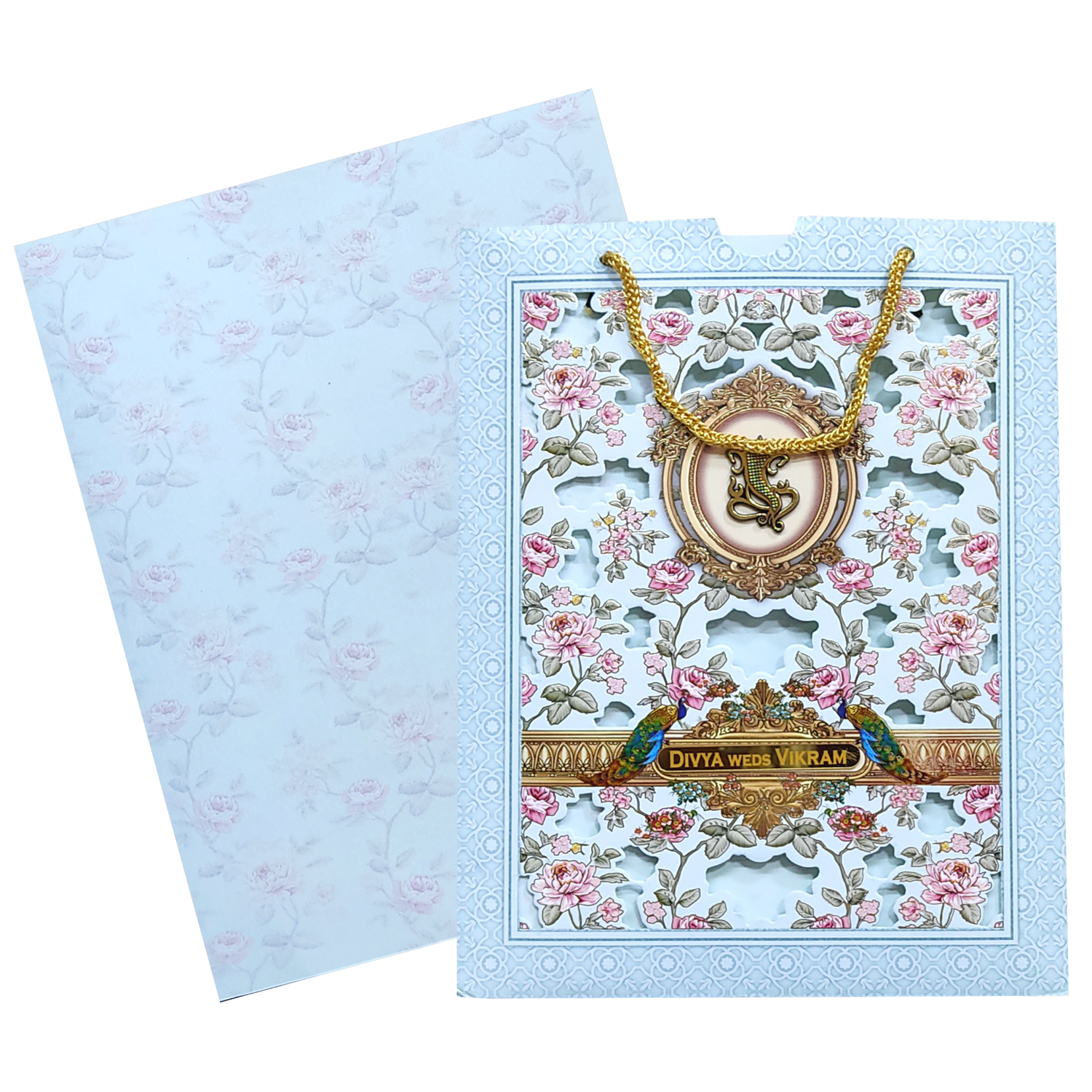 Blue Floral Twofold Wedding Card-KNKQ8304