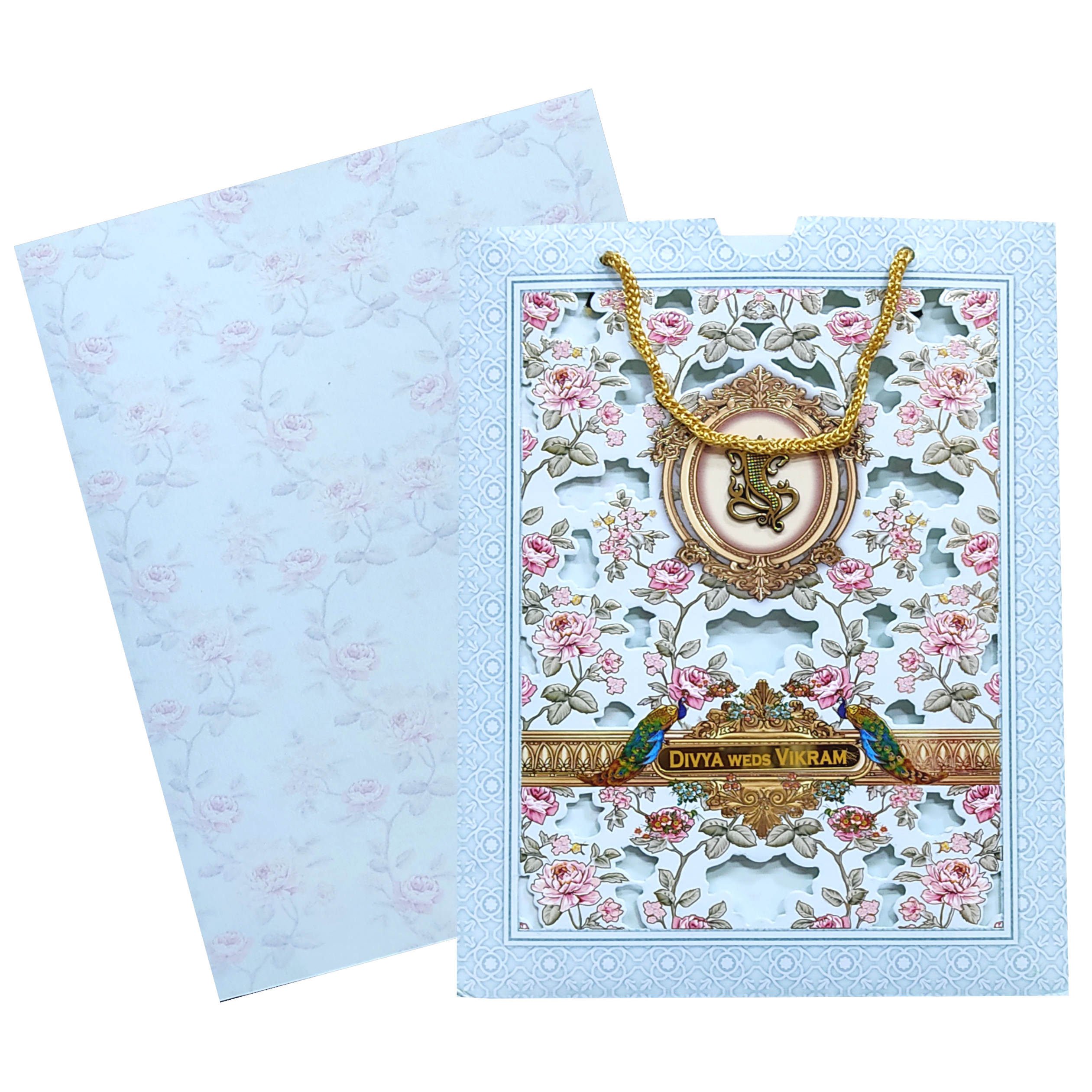 Blue Floral Twofold Wedding Card-KNKQ8304