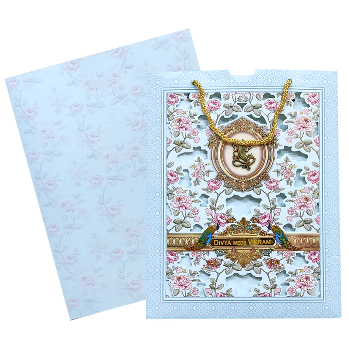 Blue Floral Twofold Wedding Card-King of Cards