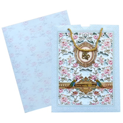 Blue Floral Twofold Wedding Card-King of Cards