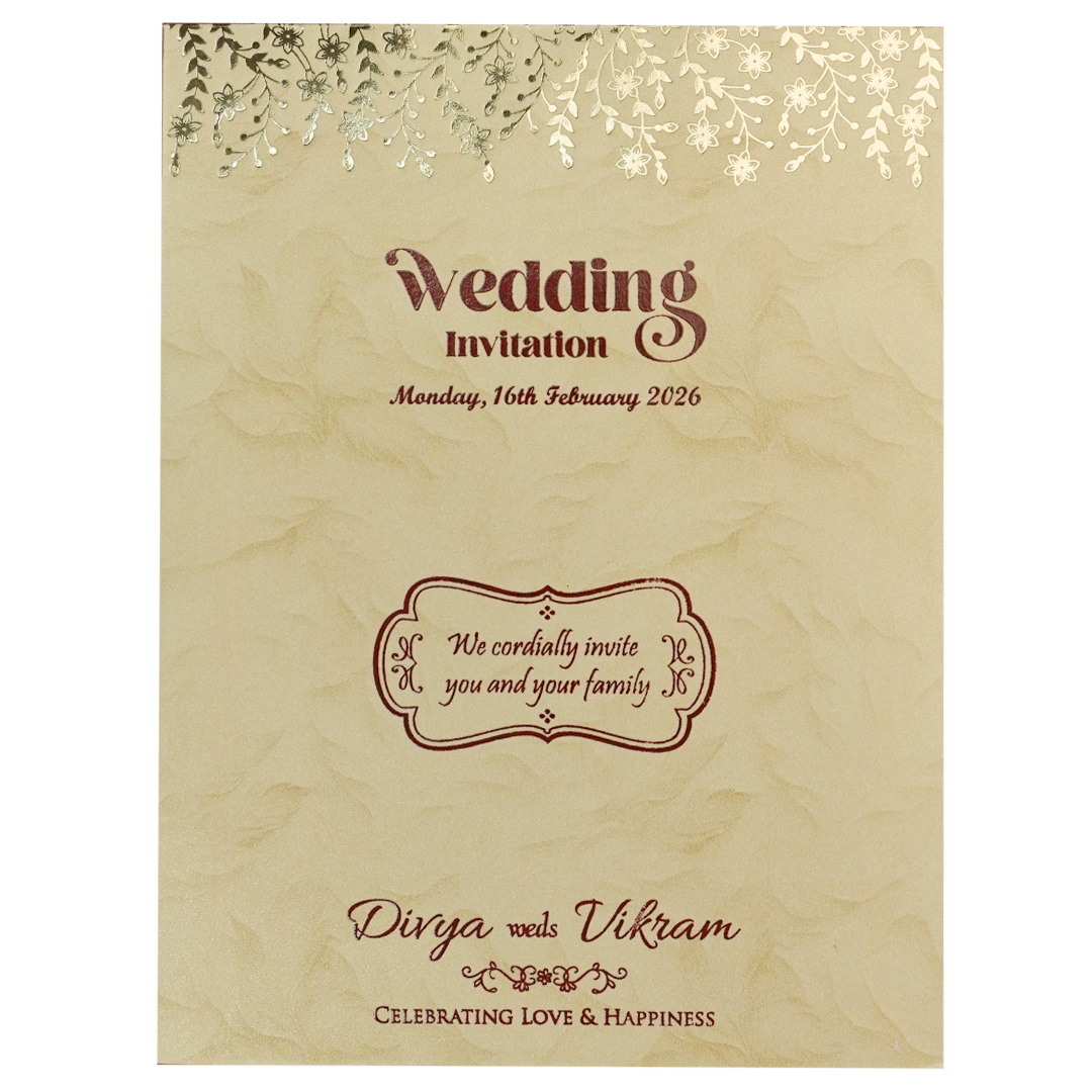 Cream Gold Single Sheet Wedding Card-KNPD1481