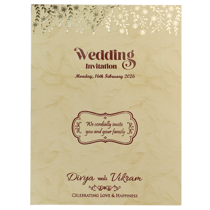 Cream Gold Single Sheet Wedding Card-KNPD1481
