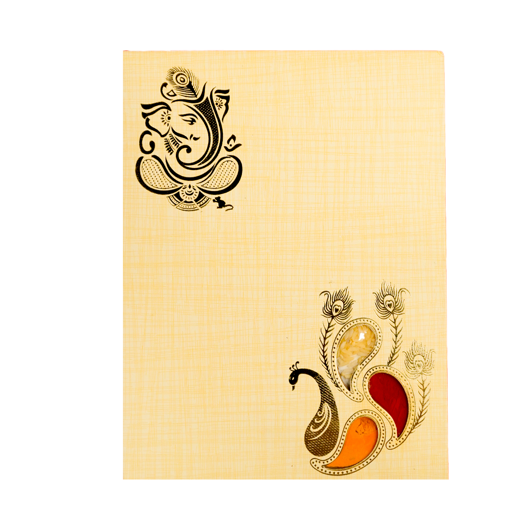 Yellow Peacock Feather Padded Wedding Card-KNPS9516Y