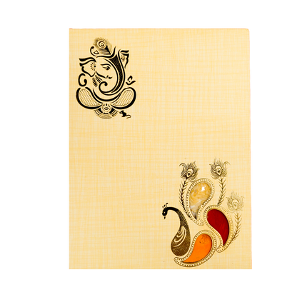 Yellow Peacock Feather Padded Wedding Card-KNPS9516Y