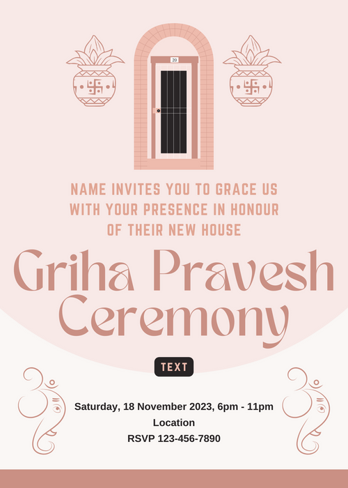 Baby Pink Design Griha Pravesh Invitation-AAGPI001