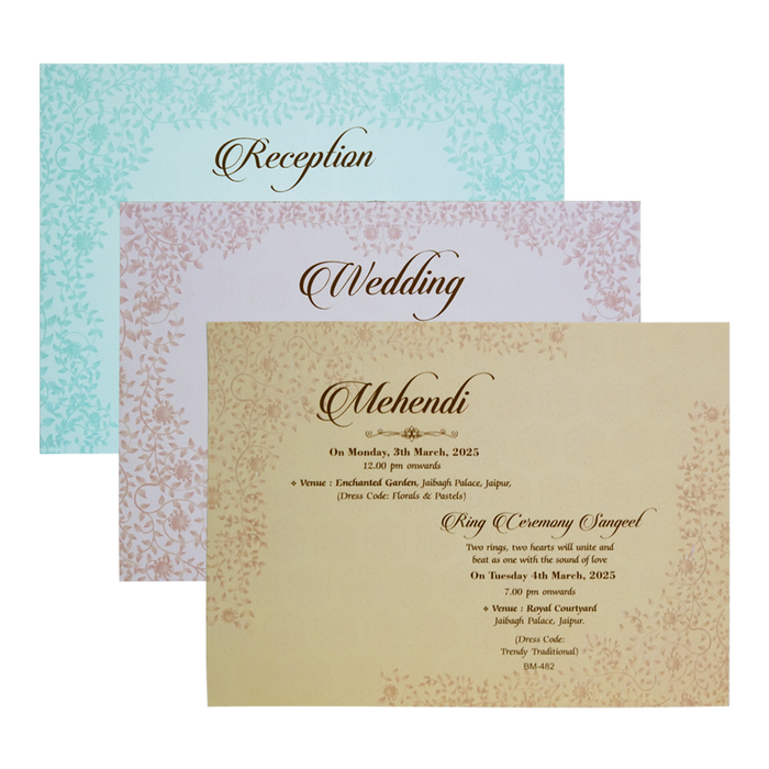 Blue Elephant Floral Wedding Invitation Card-King of Cards
