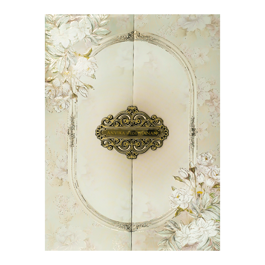 Check out Beige Floral Padded Wedding Card at best price. ✅WhatsApp Support ✅Express Delivery.|King of cards.