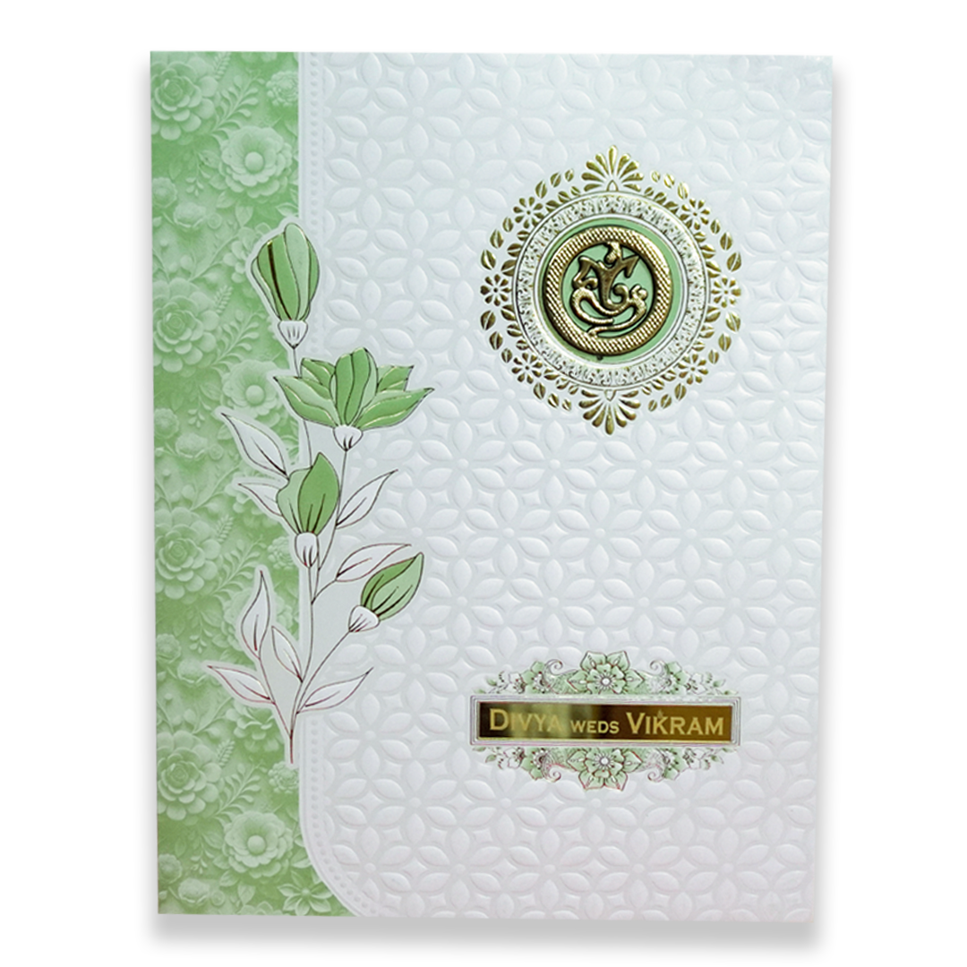 White Green Floral Wedding Card - KNJS2086G