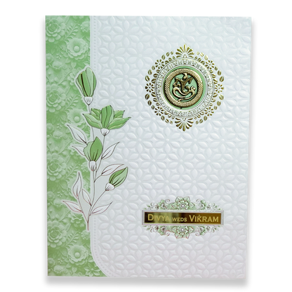 White Green Floral Wedding Card - KNJS2086G
