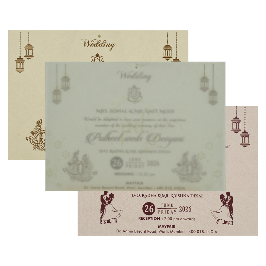 Cream Elephant Laser Cut Wedding Card-KJTS1812