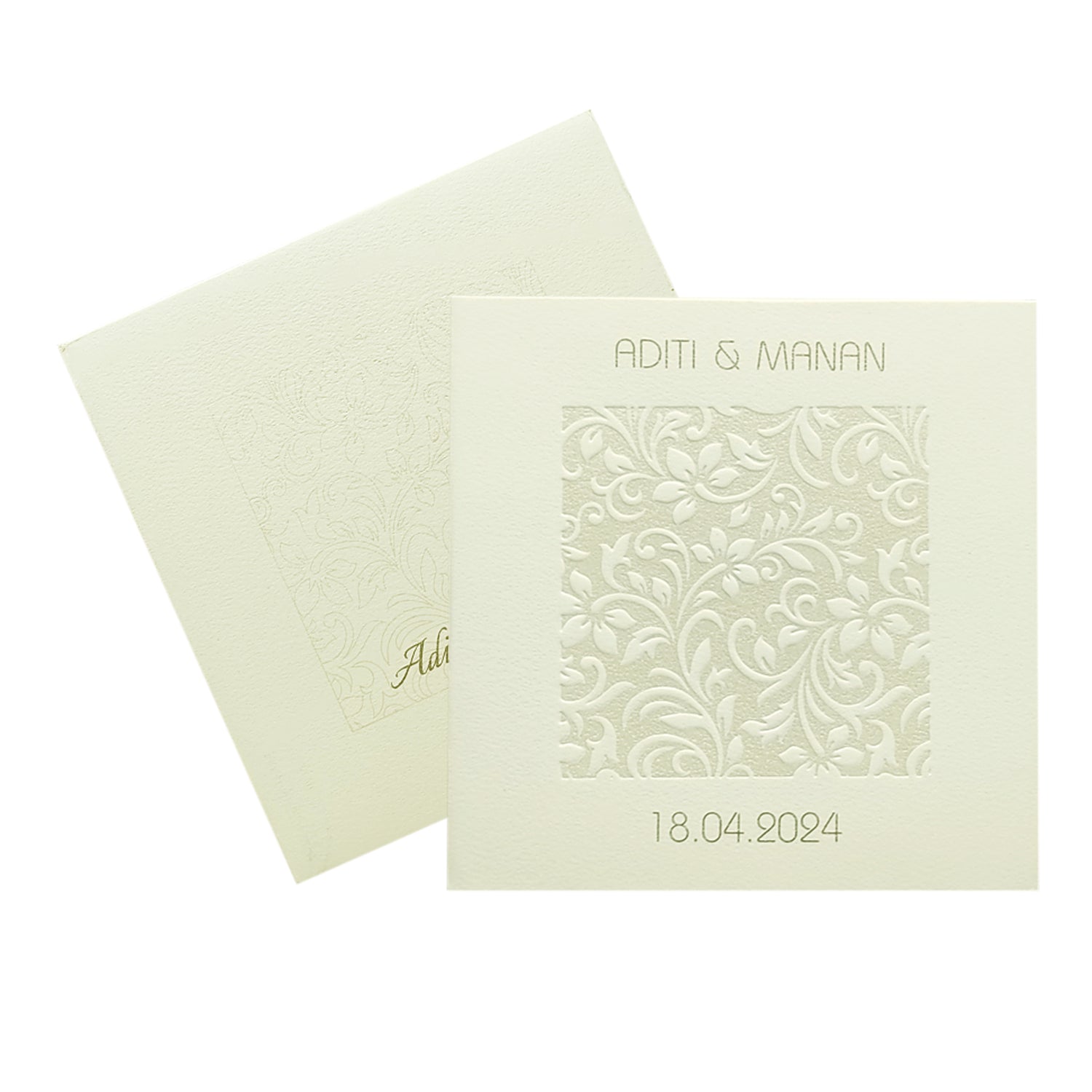 White Embossed Floral Invitation Card-KRC29351