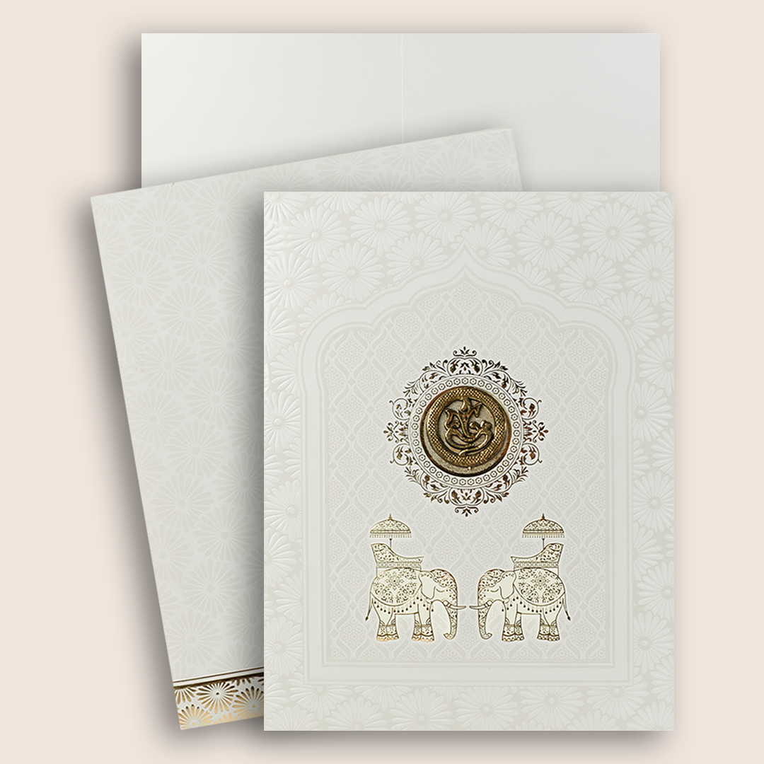Ivory Floral Elephant Invitation Card-KNJS2067