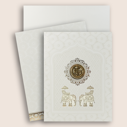 Ivory Floral Elephant Invitation Card-KNJS2067