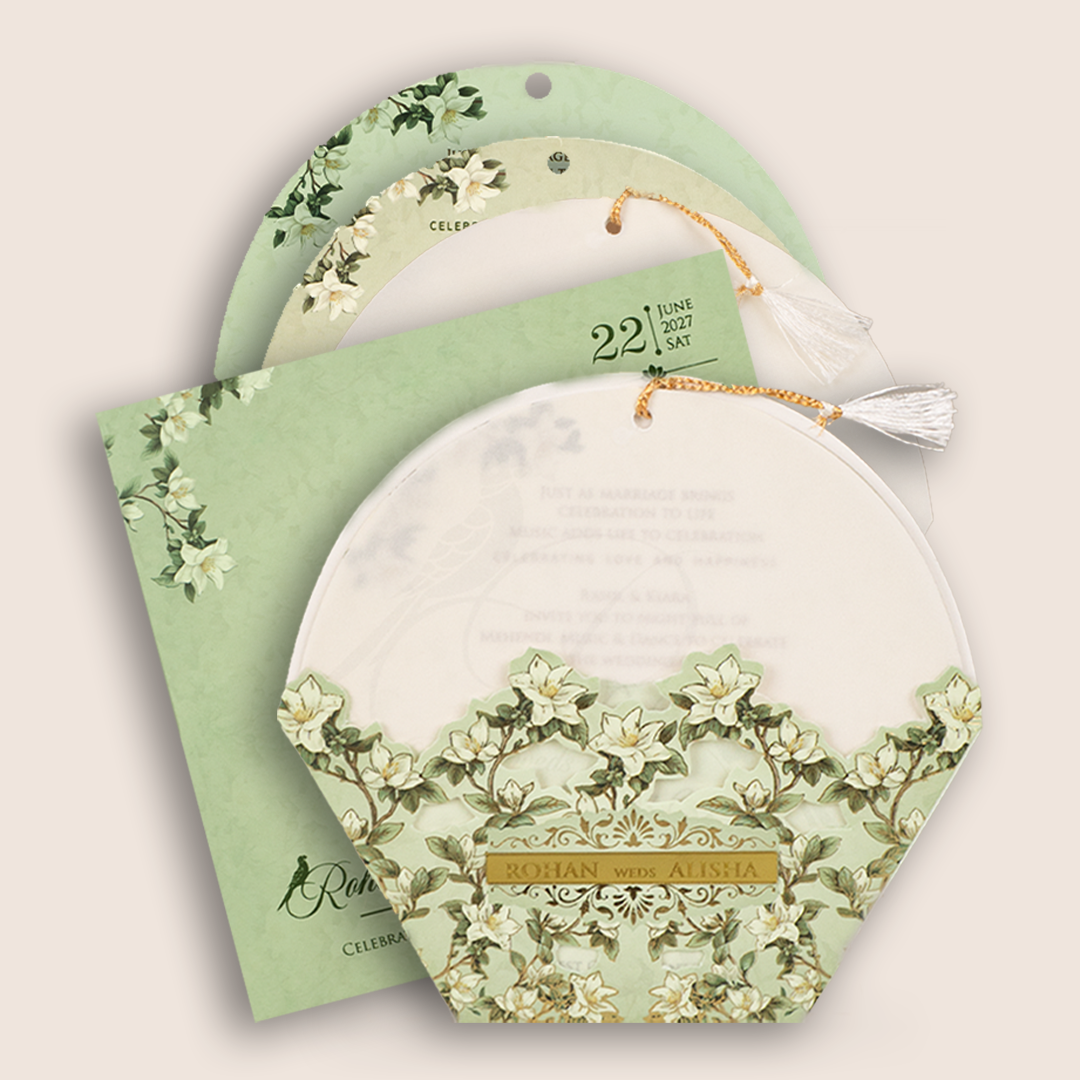 Pastel Green Laser Cut Floral Wedding Invitation - KFR17180