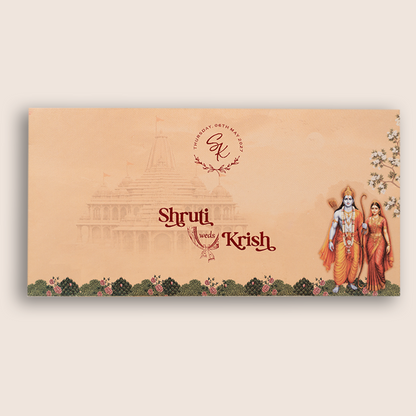 Sandal Embossed Lord Rama Sita Wedding Invitation - KVN08020