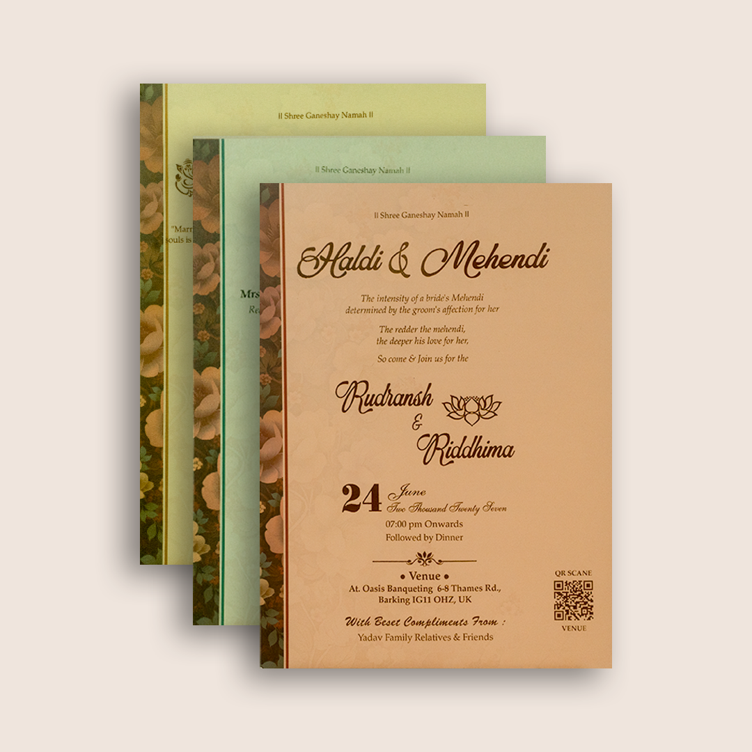 Brown Floral Padded Wedding Invitation Card - KSH18570