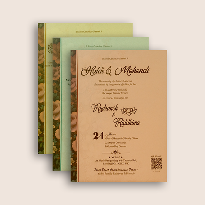 Brown Floral Padded Wedding Invitation Card - KSH18570