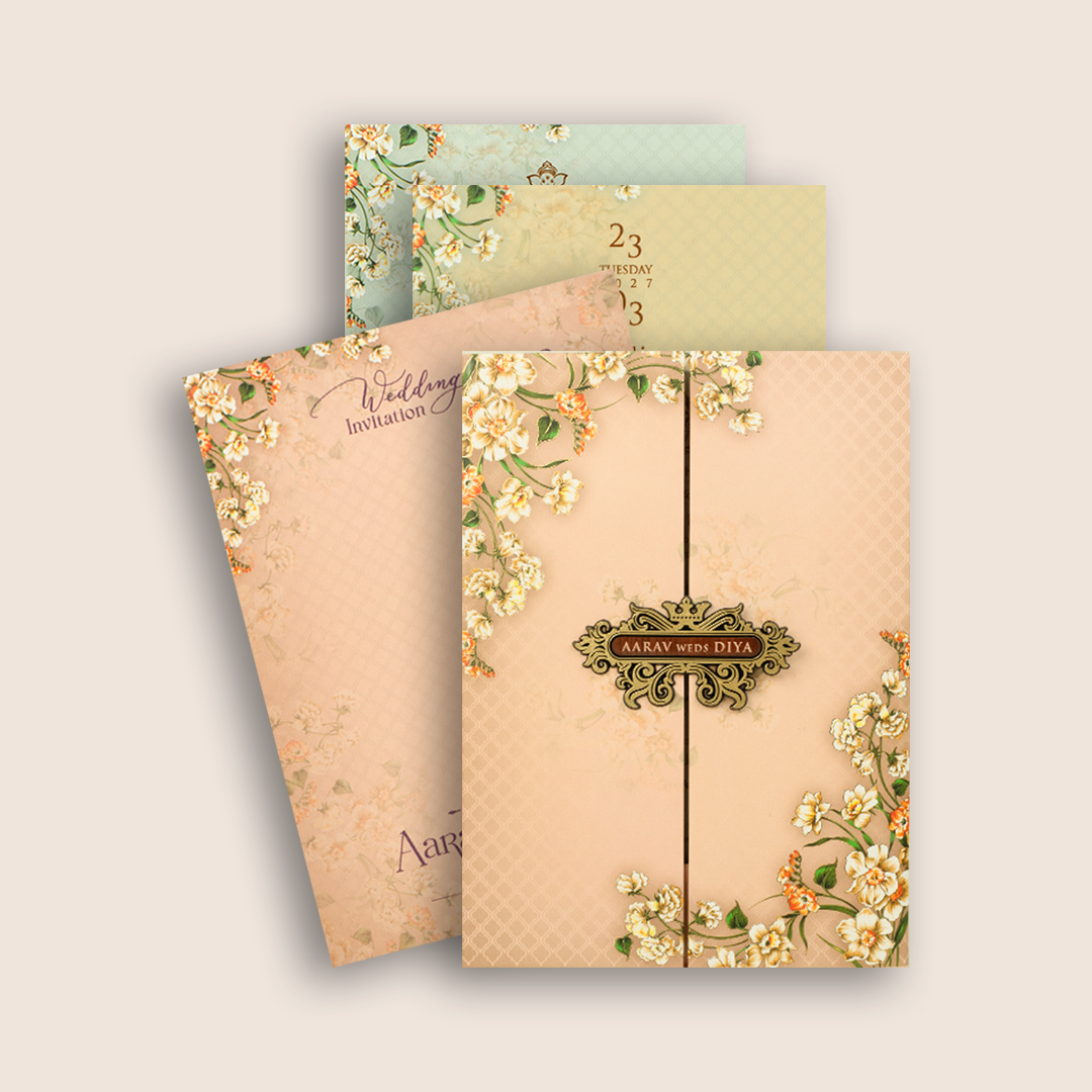 Pink Floral Padded Door Style Wedding Invitation - KVN07210
