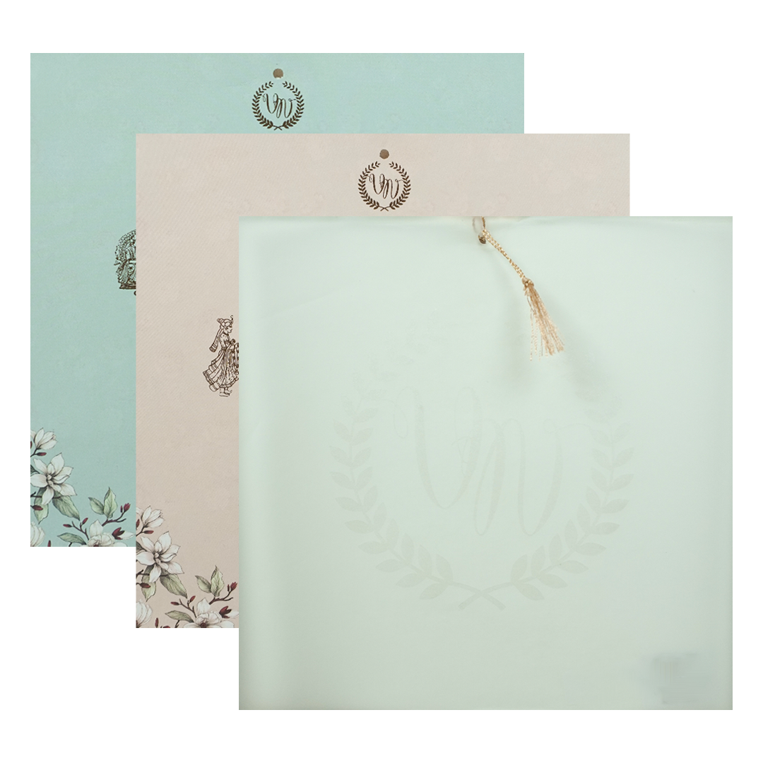 Green Pastel Floral Laser Cut Wedding Card-KRE26750