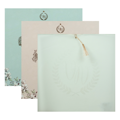 Green Pastel Floral Laser Cut Wedding Card-KRE26750