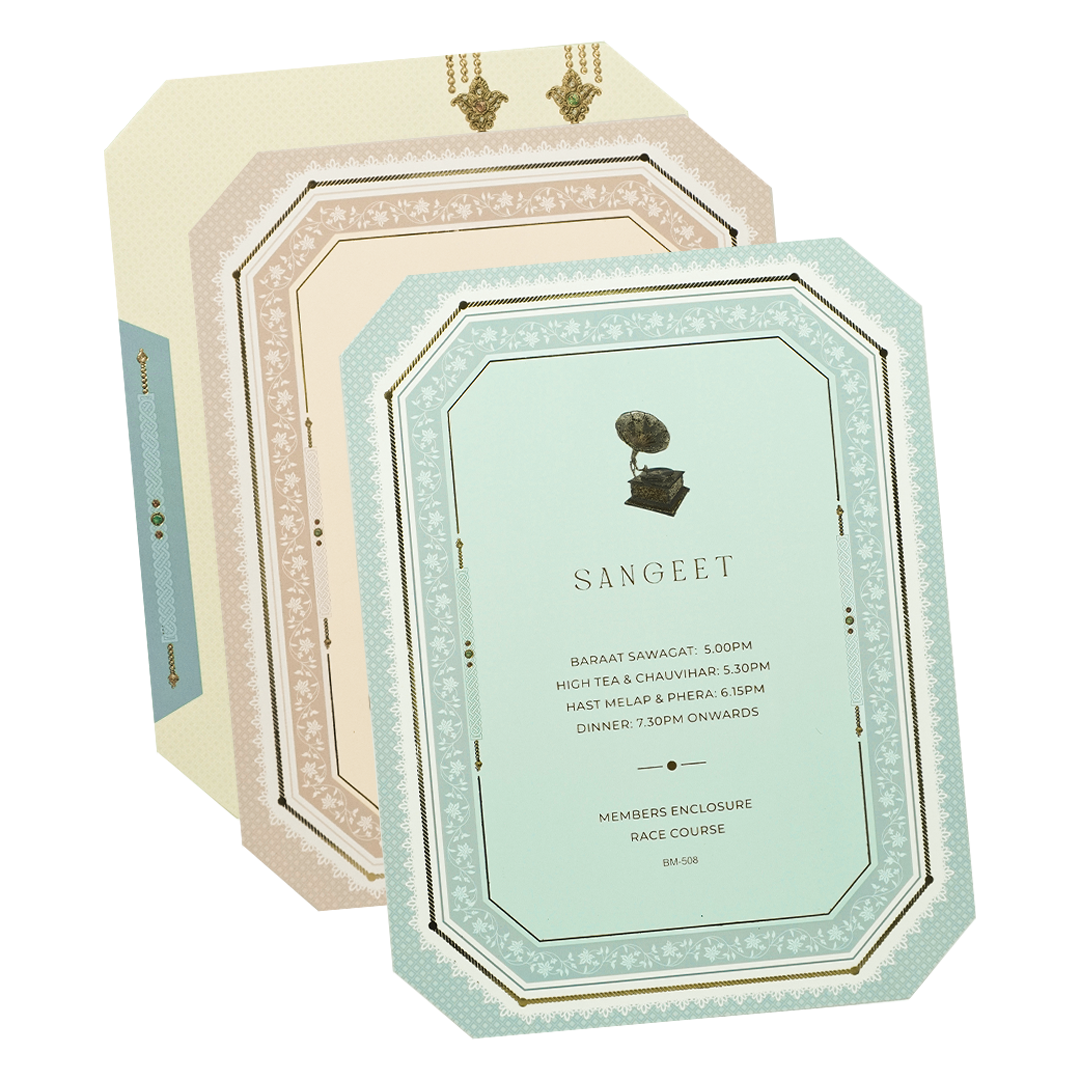 Blue Peacock Floral Padded Wedding Card-KBM05080