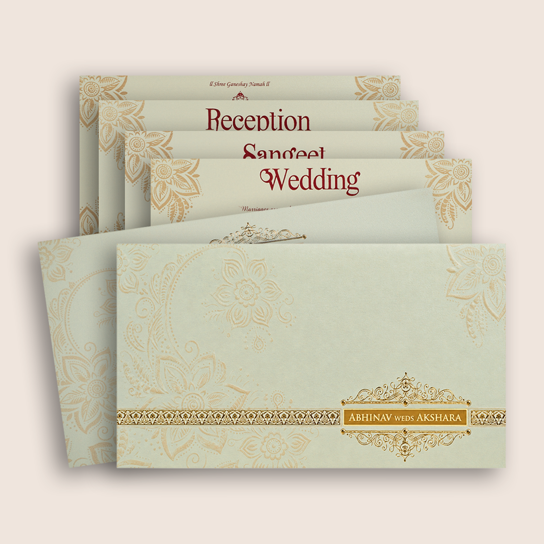 White Embossed Floral Padded Invitation Card - KPR024540