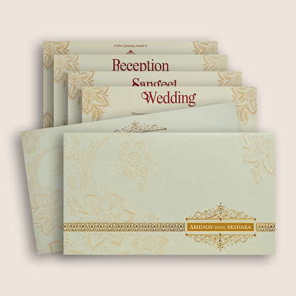 White Embossed Floral Padded Invitation Card - KPR024540