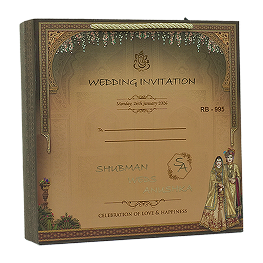 Brown Bride Groom Luxury Invitation Box - KRB09950