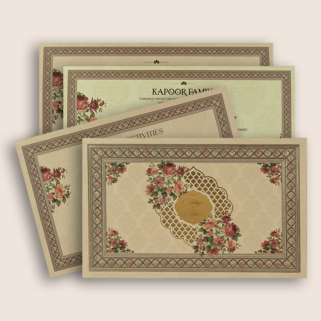 Peach Rose Embossed Floral Padded Invitation Card - KFR17420