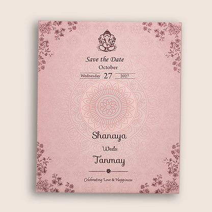 Pastel Pink Floral Mandala Door Style Wedding Card - KVN06930