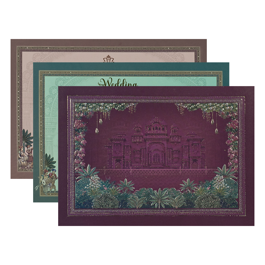 Pink Ganesha Elephant Temple Wedding Card-KSI64930