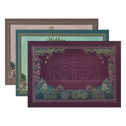 Pink Ganesha Elephant Temple Wedding Card-KSI64930