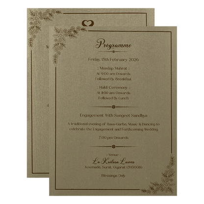 Gold Textured Floral Wedding Card-KSI64720