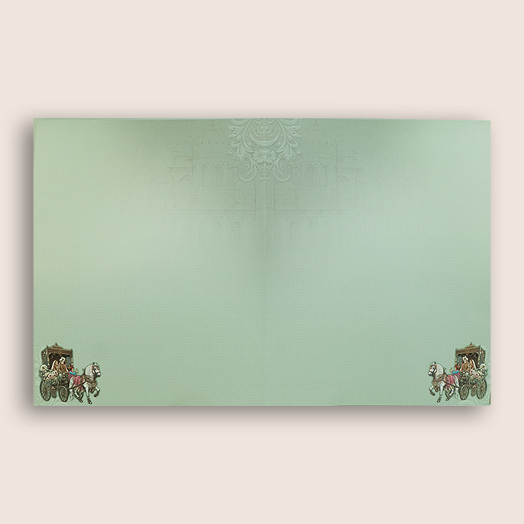 Teal Green Horse Chariot Bride Groom Wedding Card - KNKJ1164